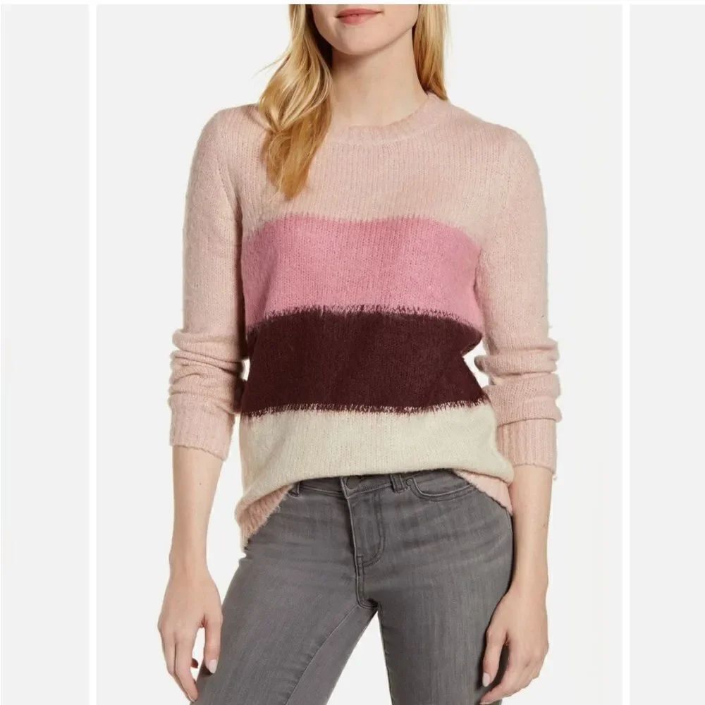 Vince Camuto Umbra Forest Pink Shadow Striped Sweater Size XL